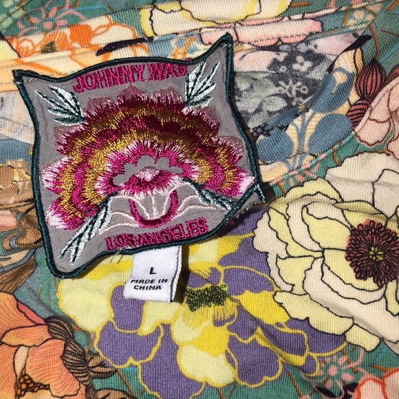 Johnny Was turquoise green Millay floral print top size large - Picture 5 of 7